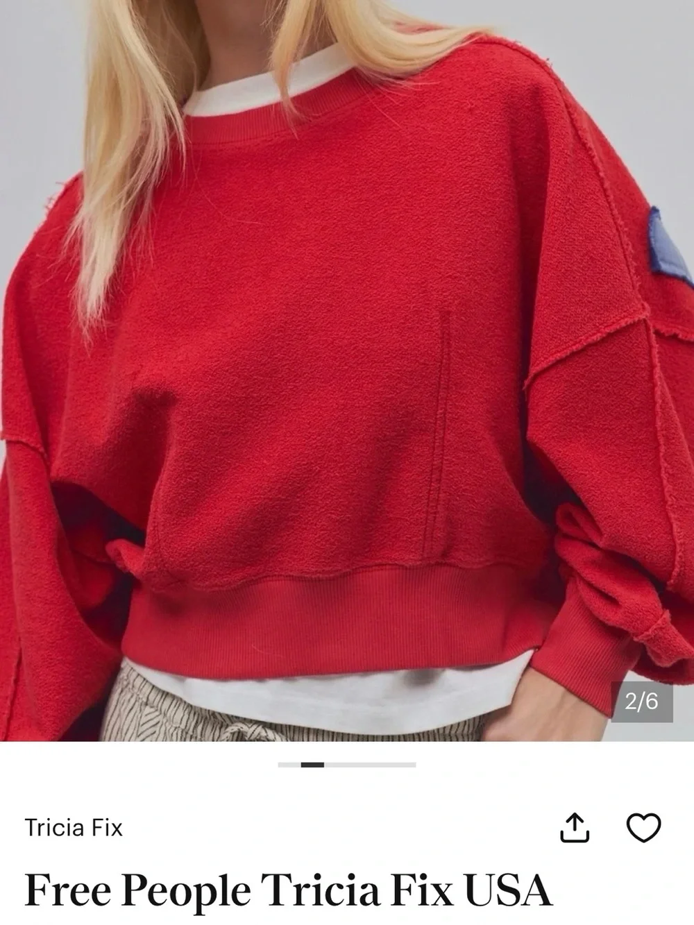 Free People Red Short Sweatshirt with Blue USA Appliqué
